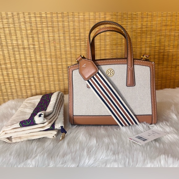 NWT TORY BURCH WALKER CANVAS MICRO SATCHEL KOBICHA - Picture 5 of 8